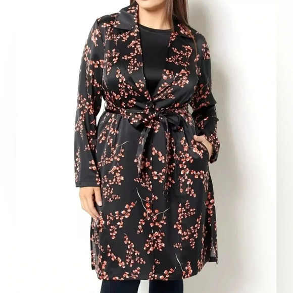 Jason Wu Women's Woven Printed Floral Trench Coat Black Floral Size M Spring - Picture 1 of 13